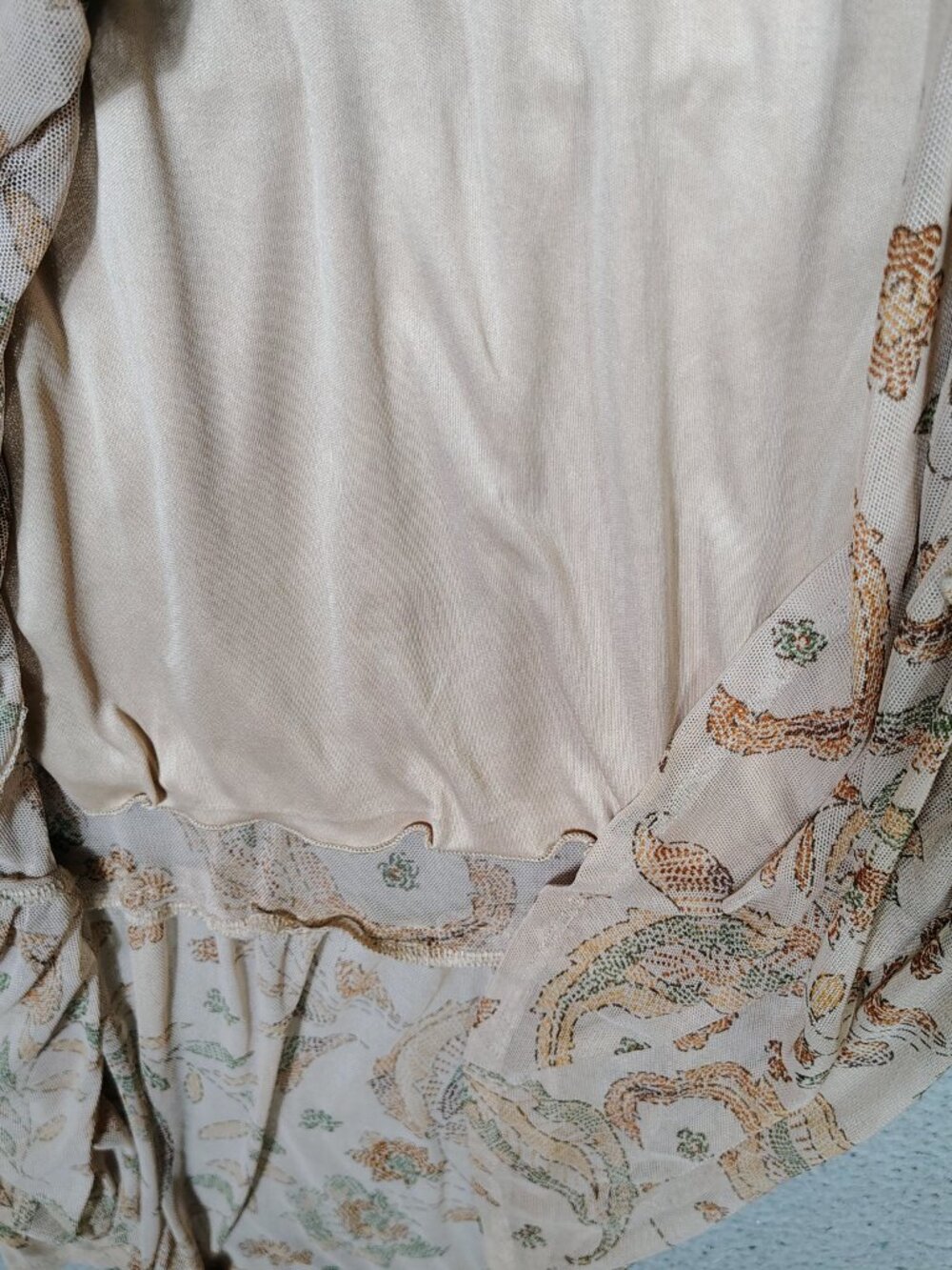 Kate And Lily Maxi Dress Women 4 Petite Beige Paisley Mesh Tiered Ruffle Cottage - Picture 11 of 11
